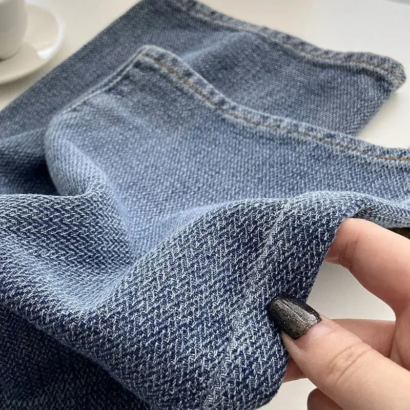Jeans Women Wide Leg Pants Denim High Waist Zipper Fly Vintage Pockets Button Floor Length Trousers Straight Casual Denims Aviola