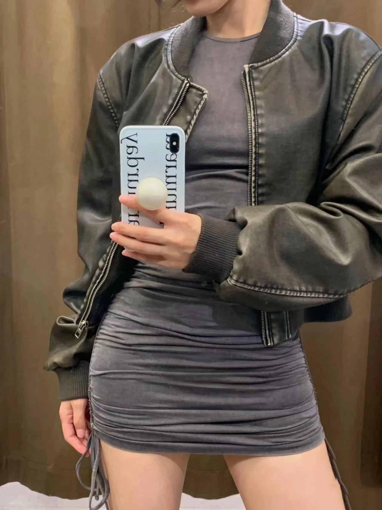 RARF  Women's  new vintage imitation leather bomber jacket coat top women's style Aviola