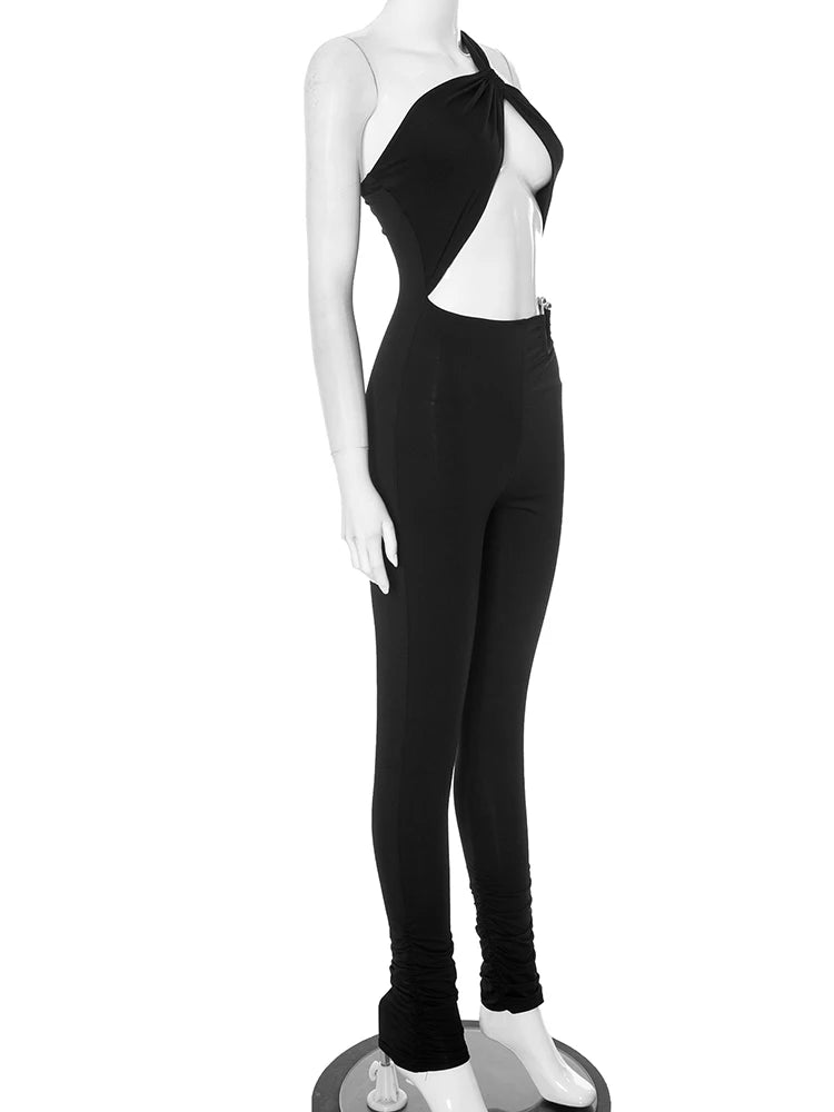 Nibber Hollow Sexy Jumpsuits Women Irregular Single Shoulder Strap Sleeveless Skinny Peach Hip Midnight Summer Fashion Overalls Aviola