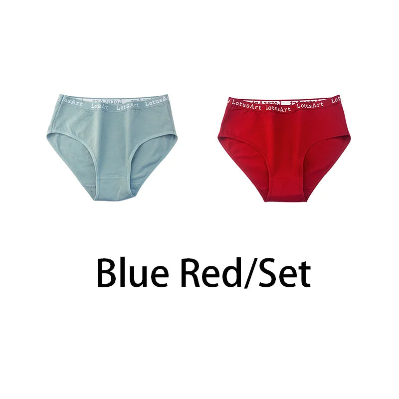 2PCS/Set Women Cotton Solid Panties Sexy Plus Size Underwear Letter Lingerie High Waist Comfor Briefs Aviola