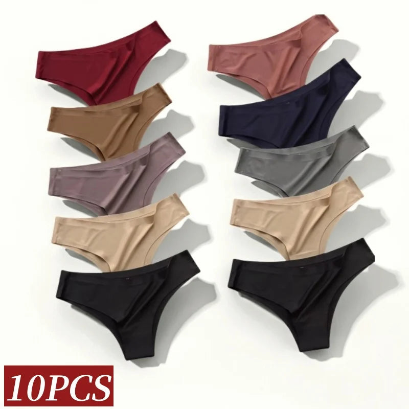 10Pcs/Set Seamless Panties Women Ice Silk Underwear Sexy Sports Briefs Low Waist Panties Female Soft Ultra-thin Lingerie Aviola