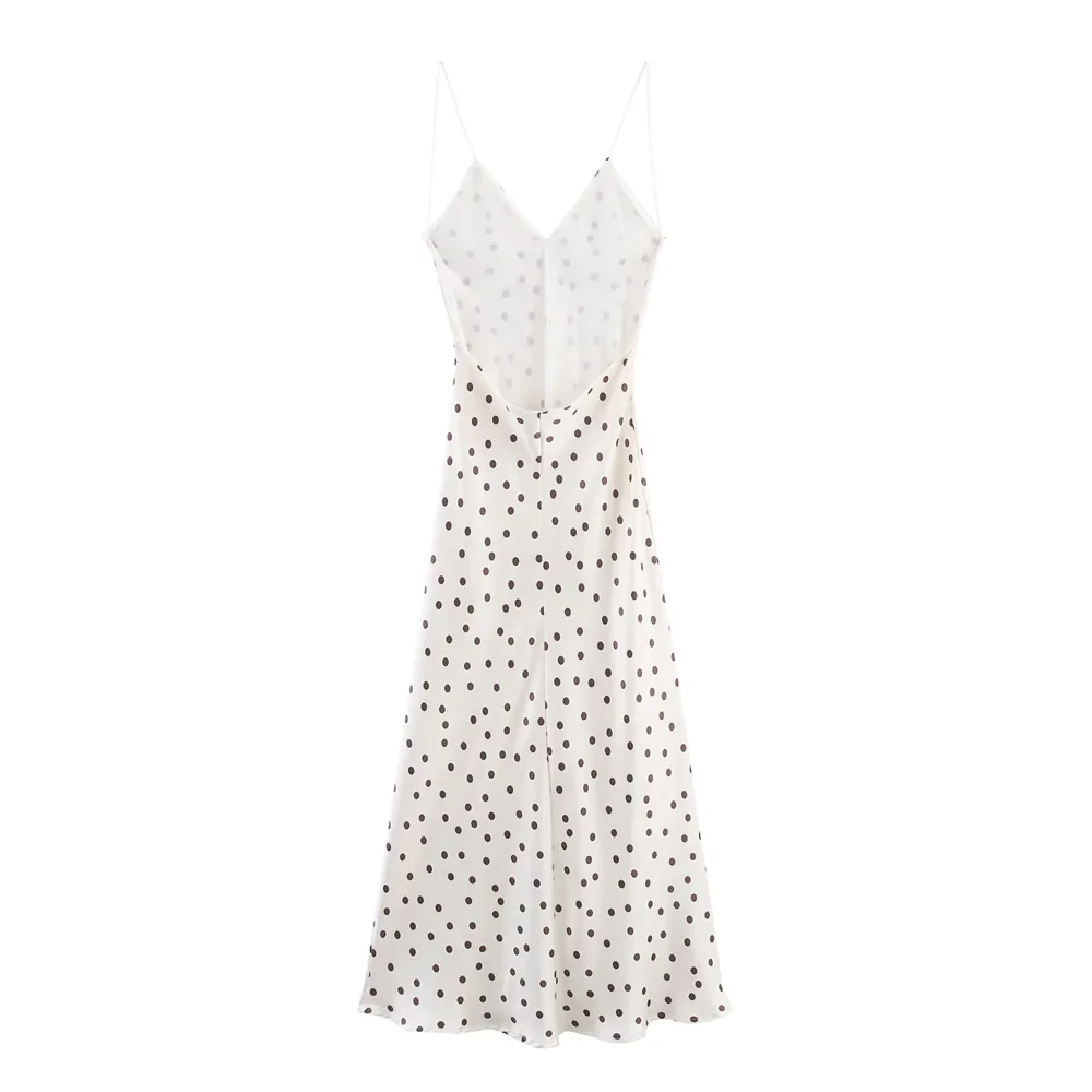 BM&MD&ZA2025Polka dot satin texture V-neck backless seaside holiday style A-line dress long skirt summer new women's clothing Aviola