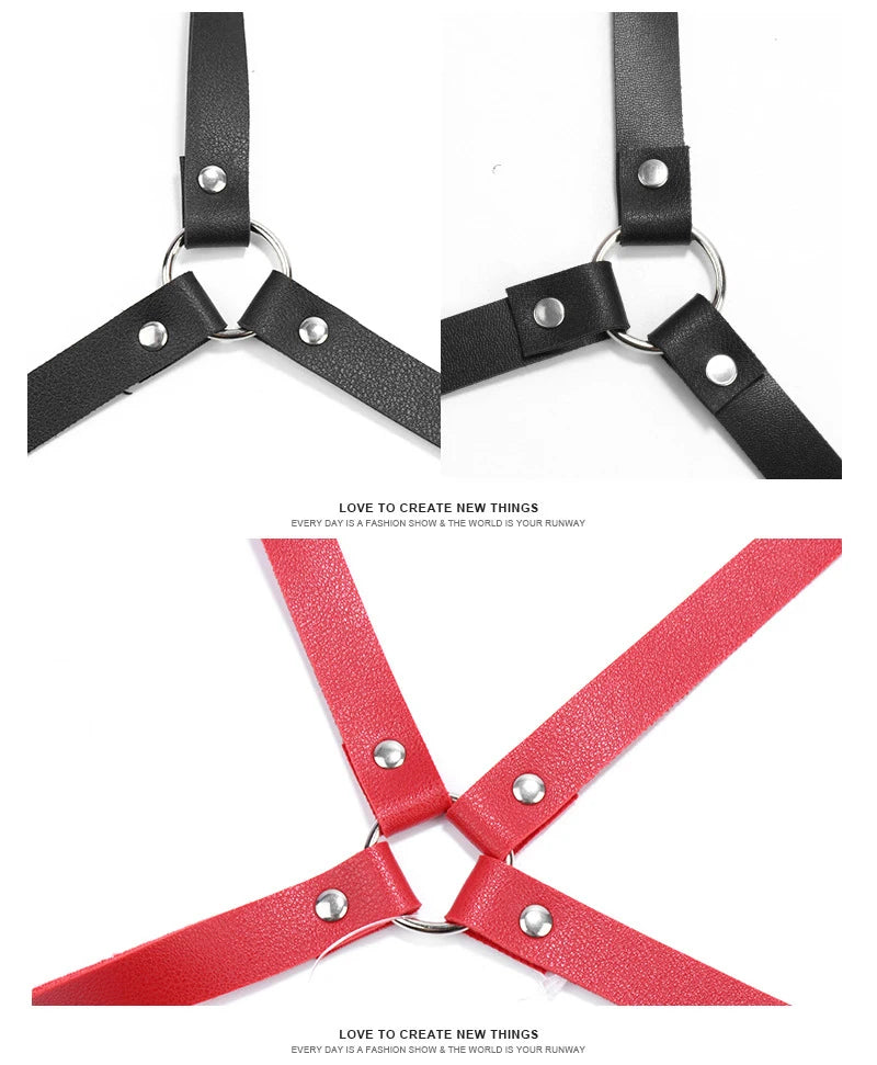 Gothic PU Leather Harness Buttock Garters Sexy Women's Lingerie Set BDSM Body Bondage Leg Harness Fetish Erotic Underwear Sets Aviola