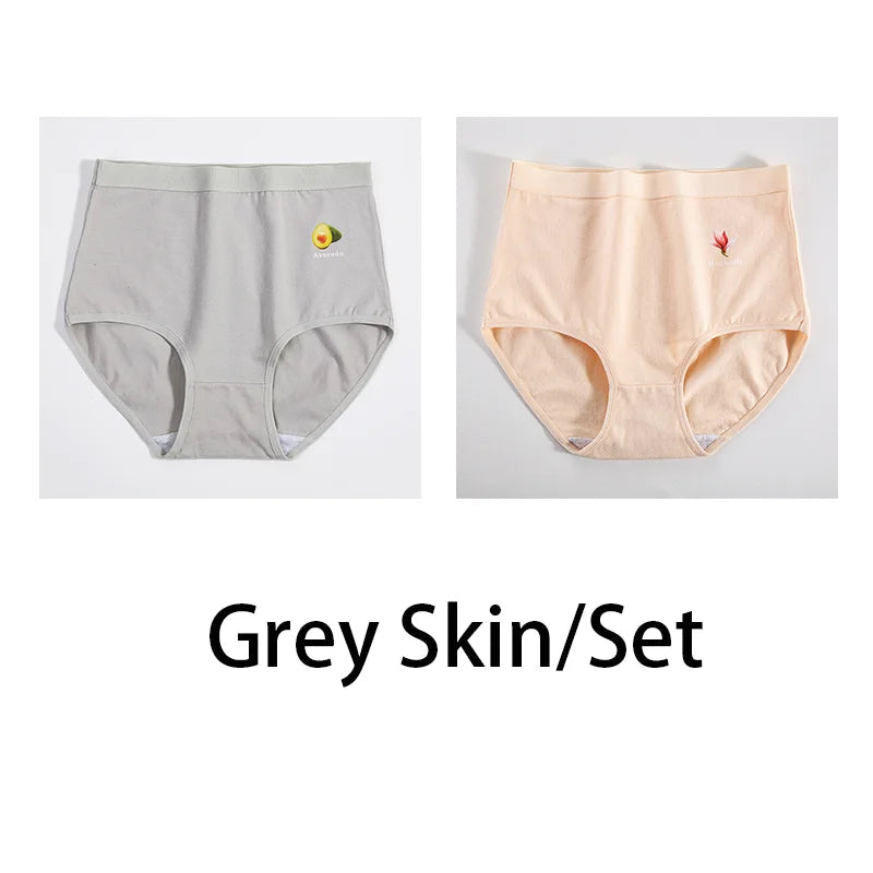 2PCS/Set Women Printed Plus Size Panties Cotton Underwear Lingerie 6 Colors Sexy Female High Waist Comfort Briefs Aviola