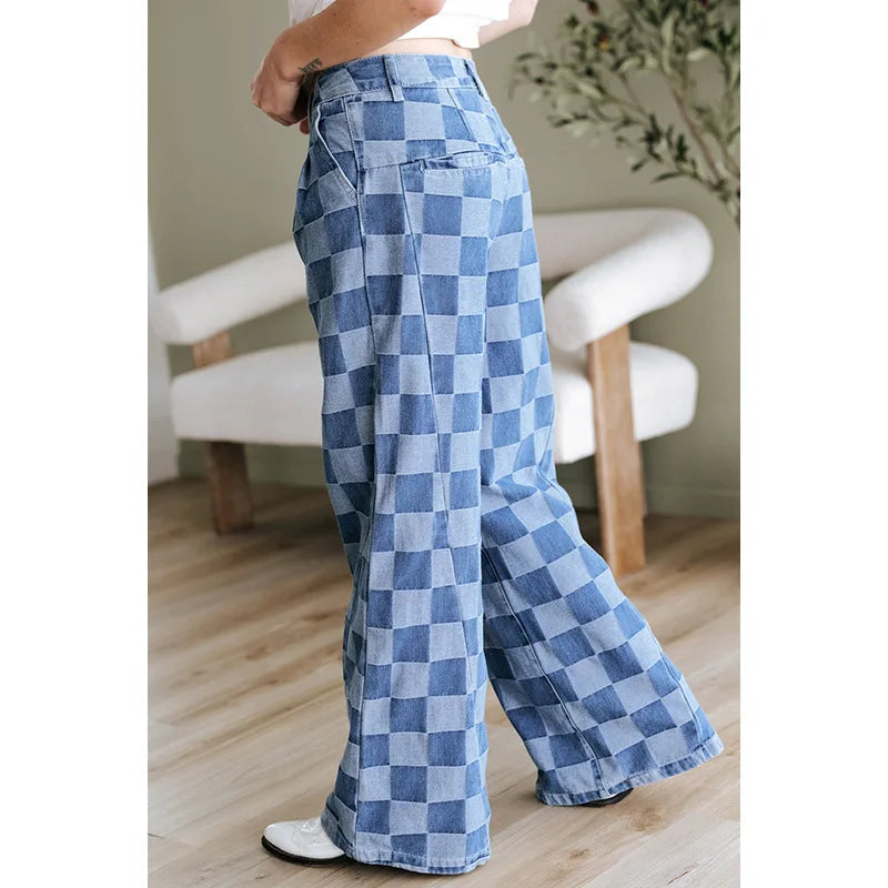 Denim Pant Women Mom Jeans Wide Leg Long Pants Casual Loose High Waist Straight Trousers Y2k Streetwear Splice Punk Club 2025 Aviola