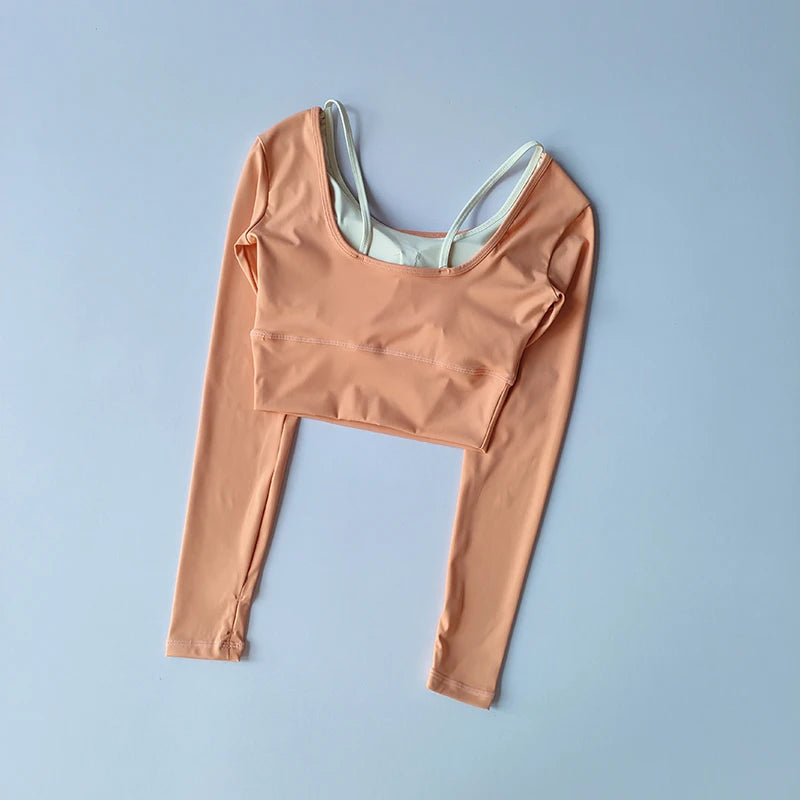 Autumn New Yoga Outfit Women's Sports Top Long Sleeved with Chest Cushion Tight Slimming Long Sleeved Running Fitness Yoga Shirt Aviola