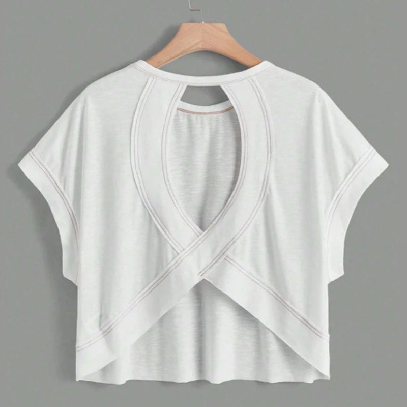Europe and the United States foreign trade women's 2024 new women's back sports yoga T-shirt relaxed casual breathable Aviola
