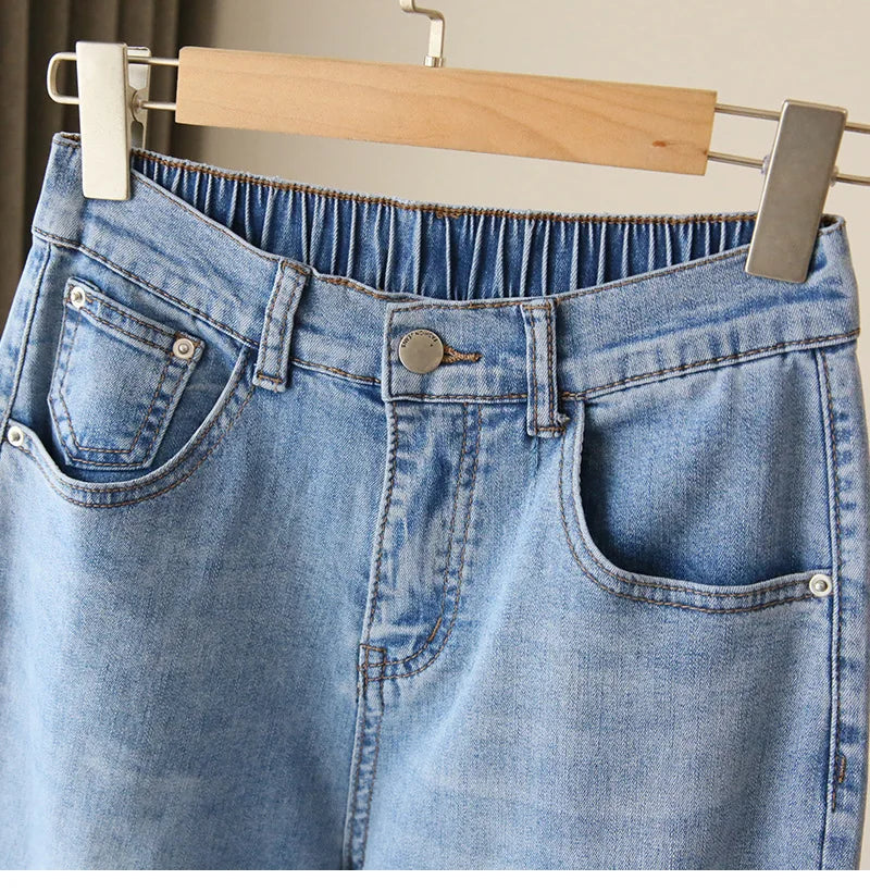 Bleached Jean Ankle Length Straight Denim Pants Women Harem Jeans Pockets Mid Waist Loose Fit Casual Solid Washed 2024 Aviola