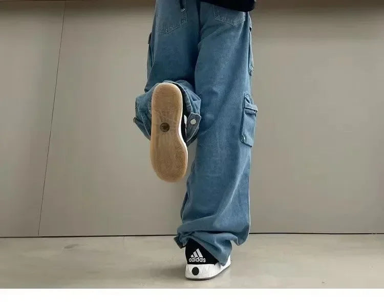 Women Jeans Denim Cargo Pants Long Pant Wide Leg High Waist Button Pockets Streetwear Y2k Mom Straight Trousers Casual Loose Aviola