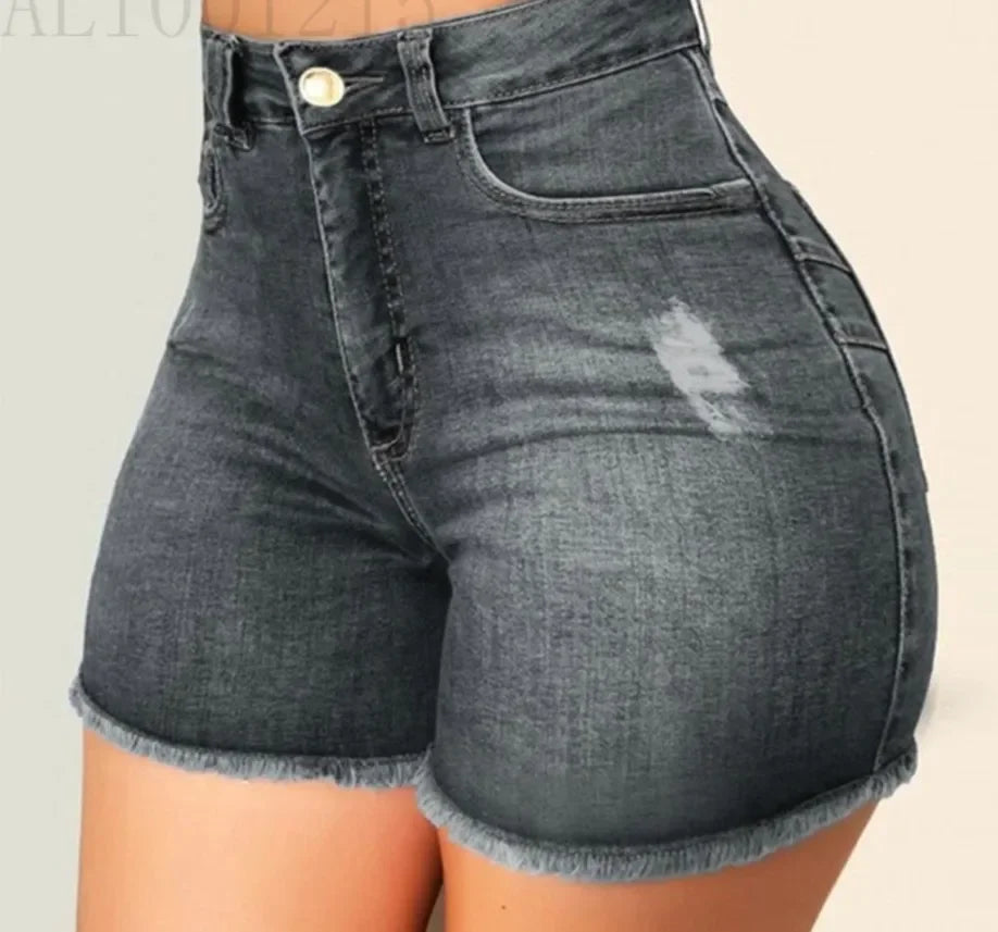 Shorts Denim Washed Women Jeans Tassel Solid High Waist Pockets Sexy Skinny Distressed 2025 Vintage Streetwear Spliced Aviola