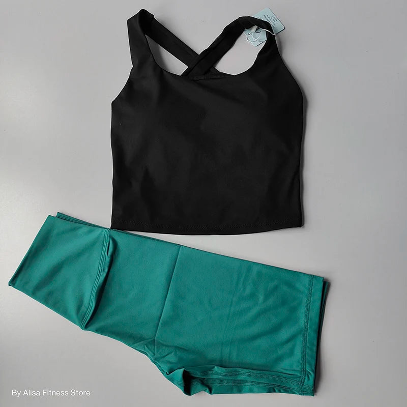 2PCS  Women Yoga Set Workout Sports Bra Set Sportswear Gym Clothing Fitness Long Sleeve Crop Top High Waist Shorts Sports Suits Aviola