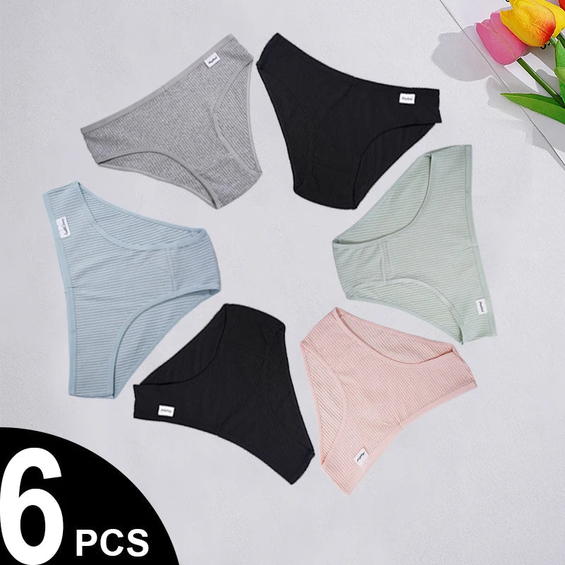 6PCS/Set S-XXL Women's Cotton Panties Soft Underwear Low Waist Sexy Briefs Simple Design Lingerie Aviola