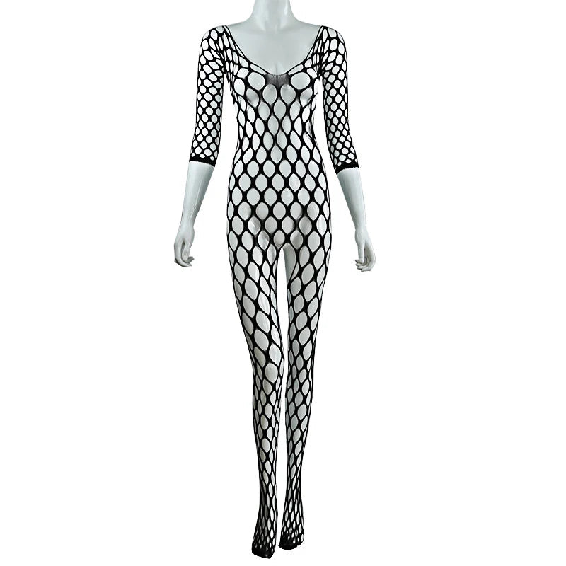 Female Sexy Crotchless Lingerie Fishnet Teddies Bodysuit Women Erotic Costumes Stretch Mesh Hollow Underwear Teddy Bodystockings Aviola