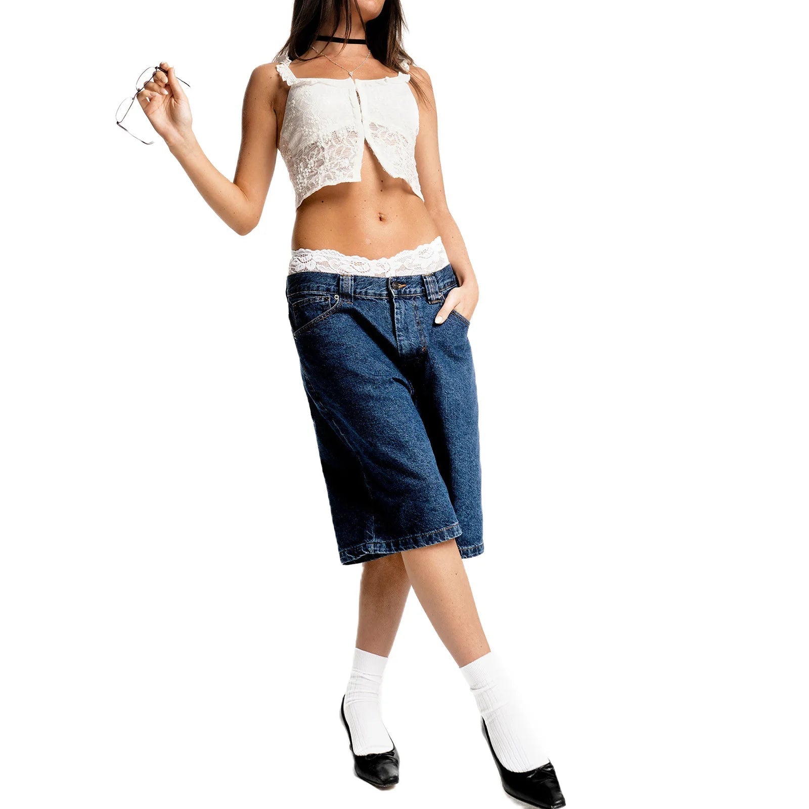 Denim Pant Women Wide Leg Jeans Calf Length Pants High Waist Straight Trousers Y2k Streetwear Mom Jeans Casual Loose Summer Aviola