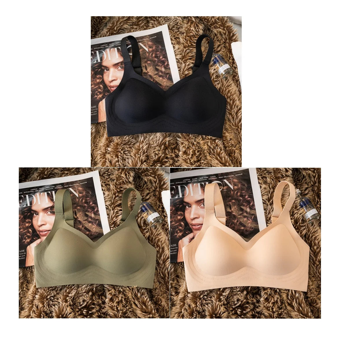 3Pcs/Set Seamless Bras For Women Padded Bra Non-wire Underwear Sexy Lingerie Wide shoulder Straps Brassiere Soft Tops Intimates Aviola