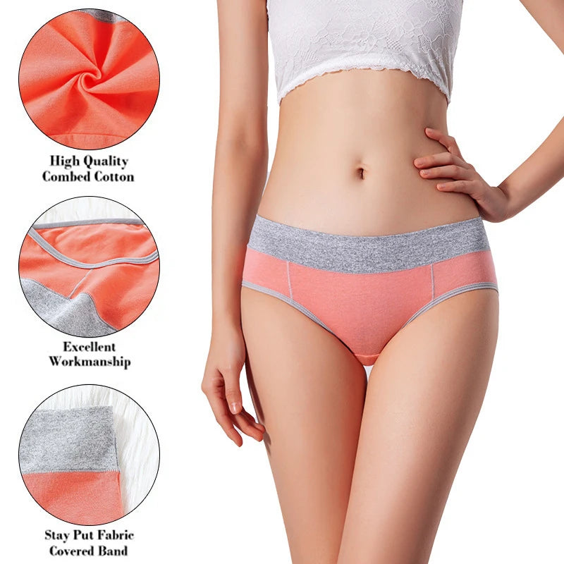 5pcs/Set Women's Color-Matching Cotton Panties Breathable Underpants Seamless Soft Lingerie Girls Fashion Briefs Knickers Aviola