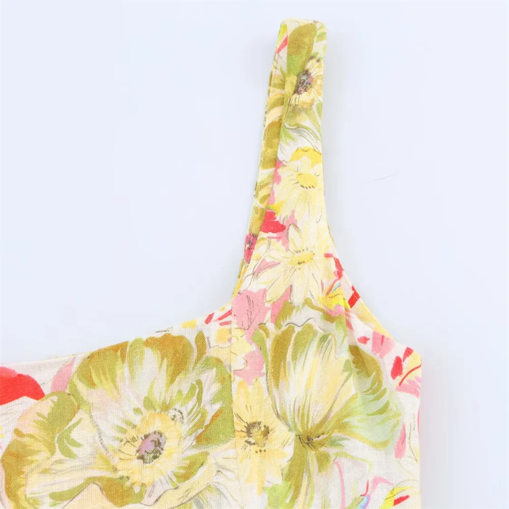 BM&MD&ZA2025simple casual sweet floral square neck suspender dress long skirt summer new women's clothing Aviola