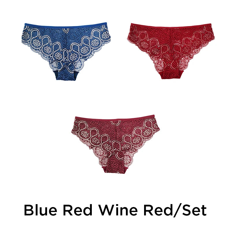3PCS/Set Lace Panty Sexy Weave Panties for Women Floral Briefs Female Underwear Printed Underpants Fashion Sexy Lingerie NKT2135 Aviola
