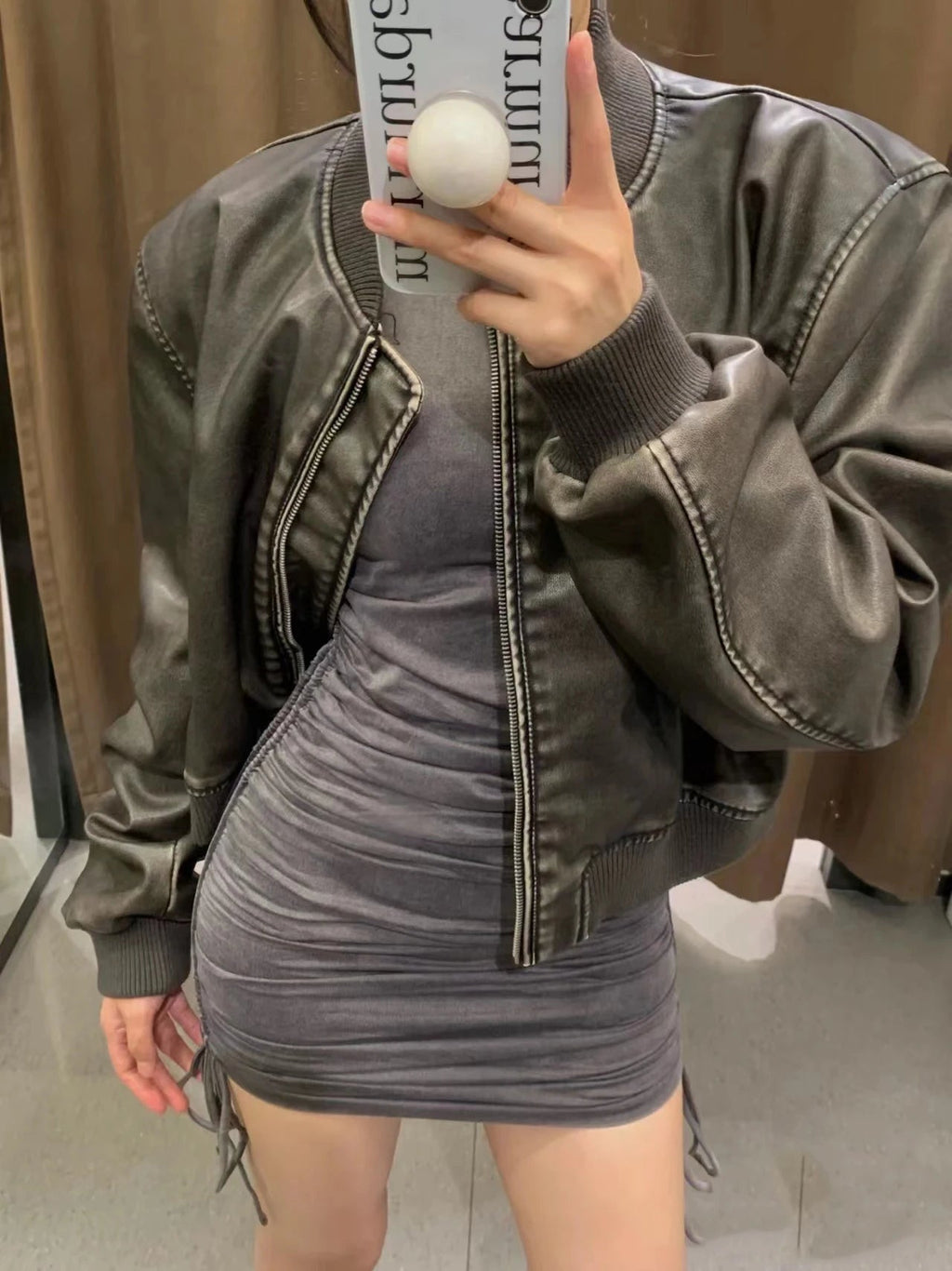 RARF  Women's  new vintage imitation leather bomber jacket coat top women's style Aviola