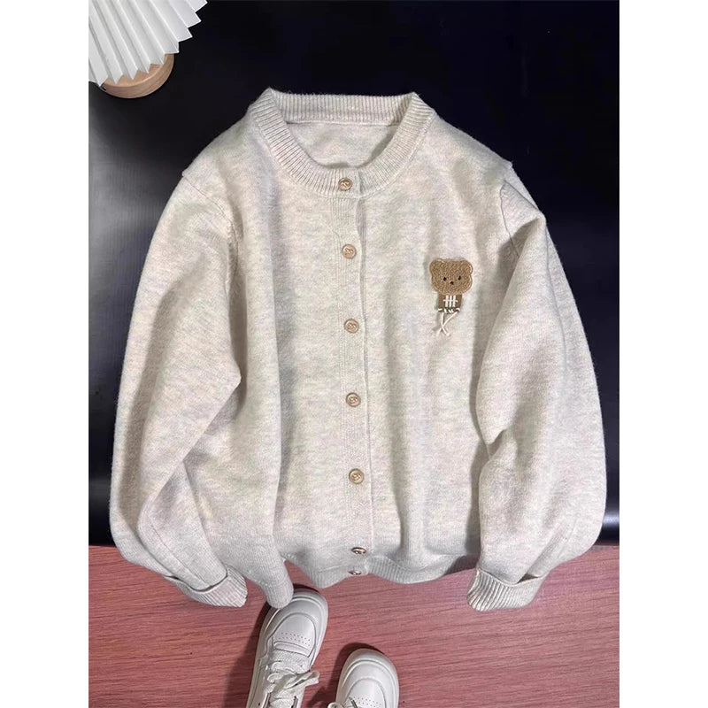 MEXZT Kawaii Knitted Cardigan Women Korean Cartoon Bear Sweater Outerwear Preppy Cute Long Sleeve Knitwear Winter Casual Jumpers Aviola