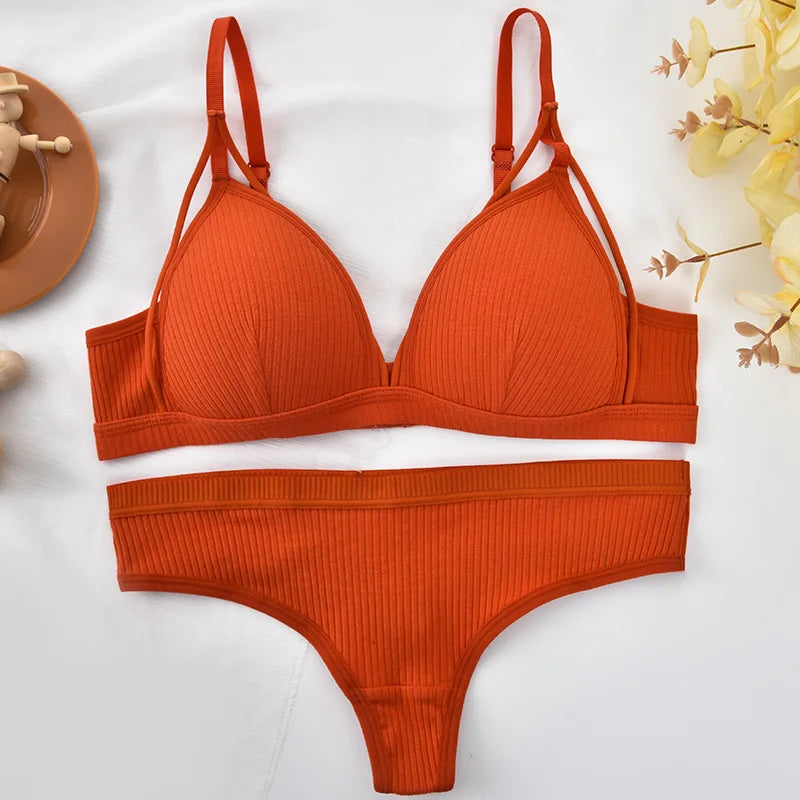 Push Up Bra Non-Wire Brassiere Low Waist Thongs Women Cotton Lingerie Set Padded Bralette Female Sexy Underwear Set Aviola