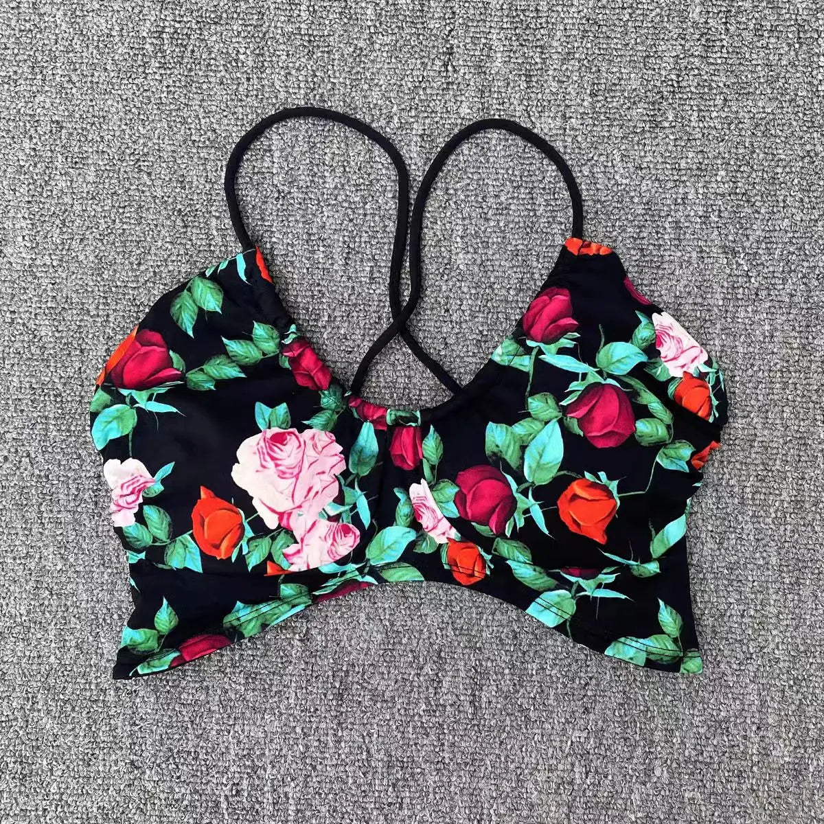 Women's Push-Up Sports Bra Cross Strap Yoga Camisole Fitness Top Breathable Beauty Back Gym Bra Print Design Sport Bras Aviola