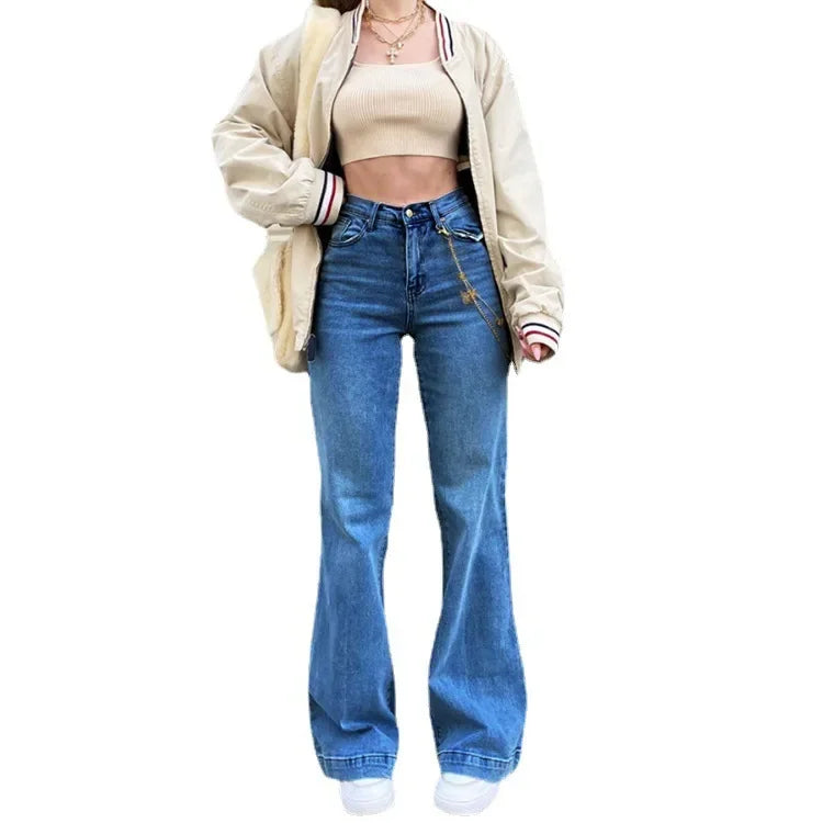 Jeans Women Straight Pants 2025 Streetwear Mid Waist Distressed Washed Mom Jenas Floor Length Vintage Basics Trousers Denim Aviola