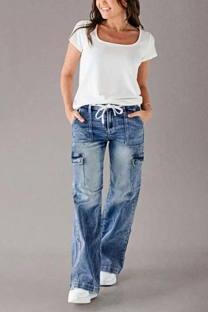 Denim Cargo Pant Women Jeans Long Pants Casual Loose High Waist Straight Trousers Y2k Streetwear Elegant Punk Mom Work 2025 Aviola