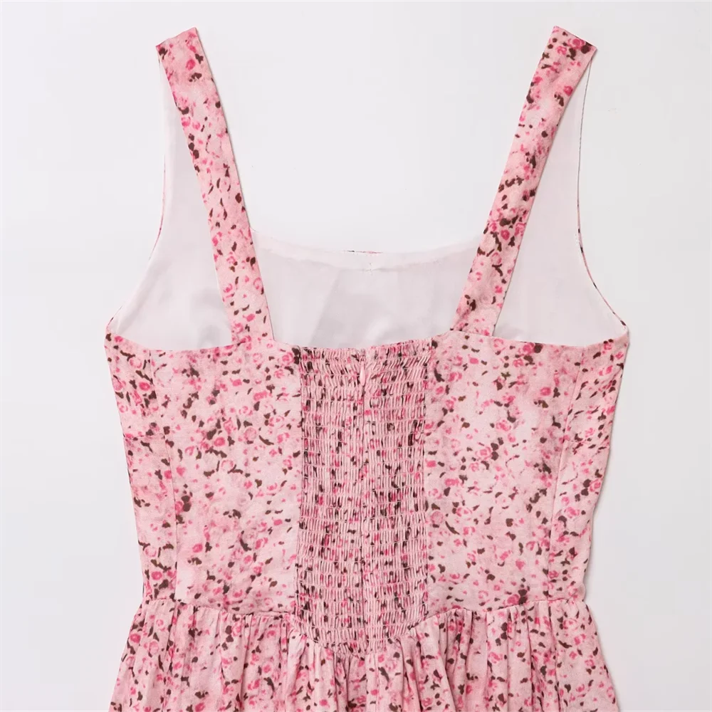 BM&MD&ZA2025floral square neck waist high waist suspender dress pocket decoration short skirt summer new women's clothing Aviola