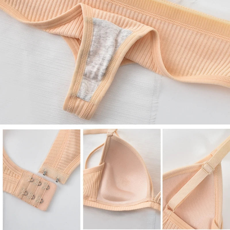 Push Up Bra Non-Wire Brassiere Low Waist Thongs Women Cotton Lingerie Set Padded Bralette Female Sexy Underwear Set Aviola