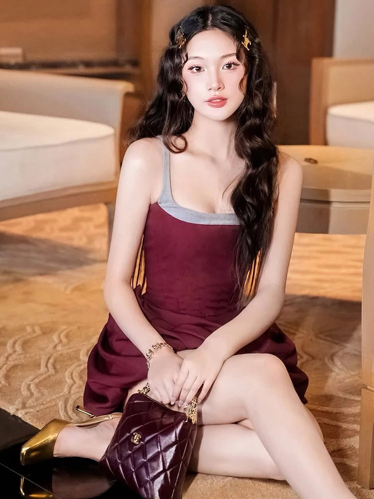 Nibber Backless Dress Women Patchwork Square Collar Sleeveless Ruffles Cross Hem Slim Classic Summer Birthday Party Mini Bodycon Aviola
