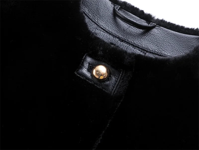 RARF 2025 new Fall/Winter new women's black fashion temperament inner leather faux fur jacket short coat top Aviola
