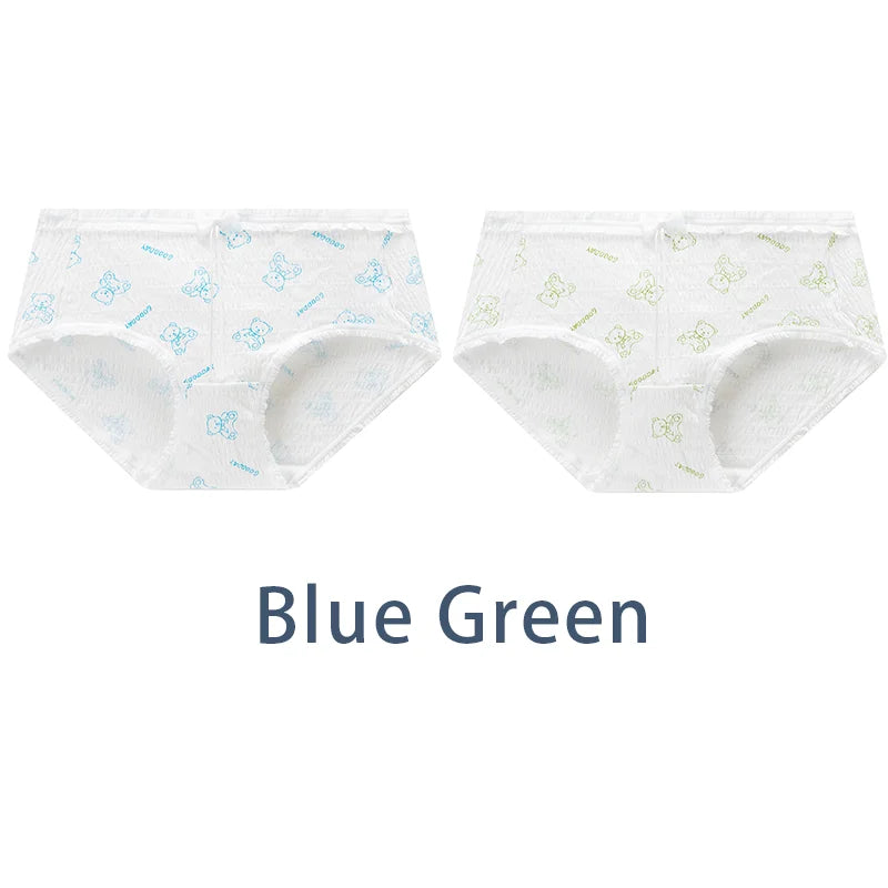 2PCS/Set Women Cotton Panties Girls Cute Bear Briefs Bow Mid Waist Underpants Girls Cartoon Underwear Female Sweet Lingerie Aviola