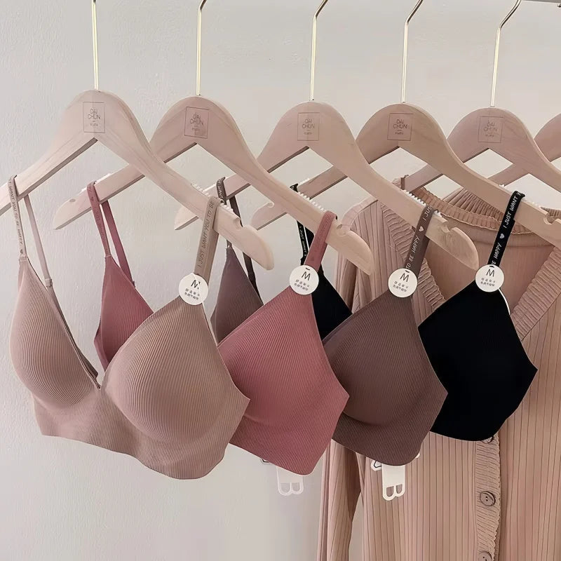 2Pcs/Set Seamless Bras For Women Nonwire Brassiere Soft Underwear Tops Letter Strap Sexy Lingerie U-shaped Back Bralette Aviola