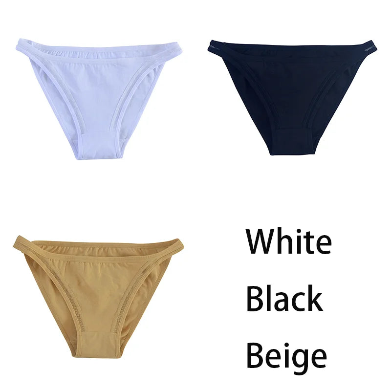 3Pcs/set Women Cotton Panties Female Mesh Underpants Solid Color Bikini Briefs Underwear Ladies Sexy Panty Girls Lingerie Aviola
