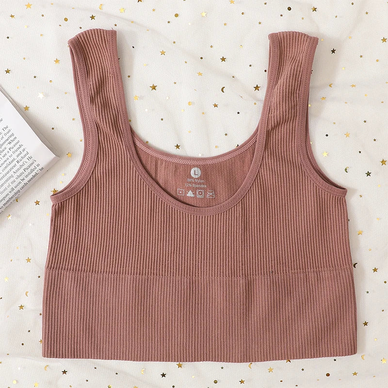 Seamless Bras For Women Streetwear Rib Sports Tank Top Sexy Lingerie No Pads Crop Top Female Fitness Underwear Aviola