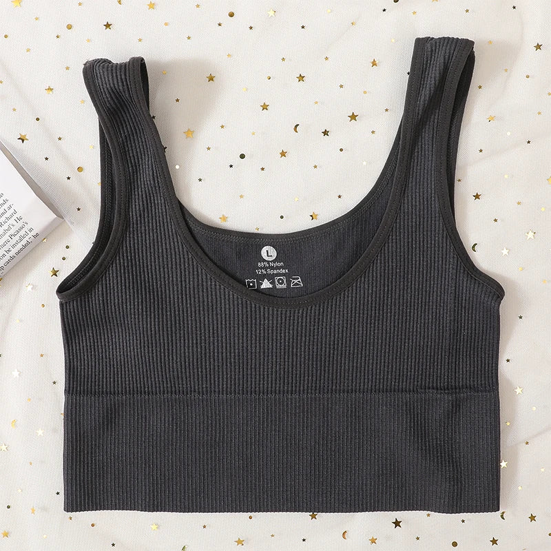 Seamless Bras For Women Streetwear Rib Sports Tank Top Sexy Lingerie No Pads Crop Top Female Fitness Underwear Aviola