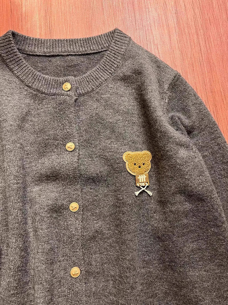 MEXZT Kawaii Knitted Cardigan Women Korean Cartoon Bear Sweater Outerwear Preppy Cute Long Sleeve Knitwear Winter Casual Jumpers Aviola