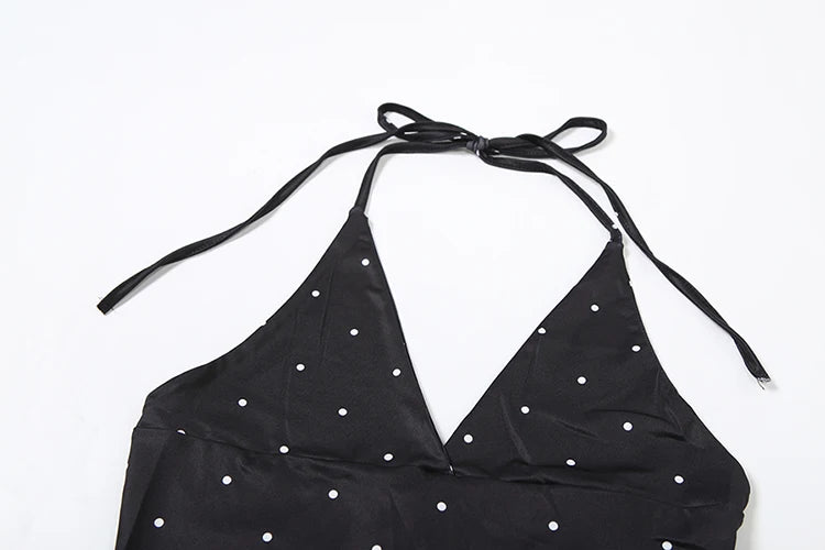 Nibber Polka Dot Print Tops Women v-Neck Halter Lace-Up Backless Sleeveless Skinny Sexy Daily Street Summer Versatile Outfits Aviola