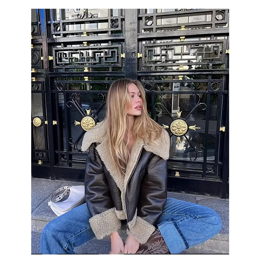 RARF The spot 2024 Autumn winter new women's thickened warm double-sided short jacket Women's brown coat Aviola