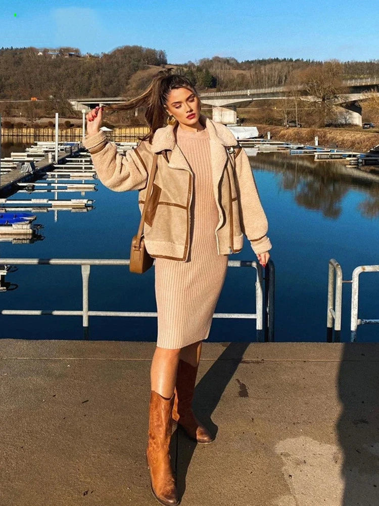 RARF 2025 Autumn Winter Women Warm Faux Fur Fleece Coat Jacket Female Loose Patchwork Thickened Locomotive Lapel Chic Outwear Aviola