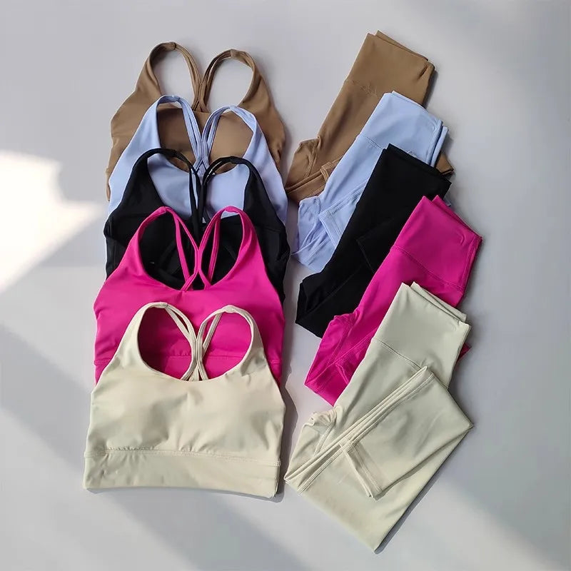 2pcs Women Seamless Yoga Set Sport Suit Gymwear Workout Clothes Gym Crop Top High Waist Legging Fitness Bra Set Sports Suits Aviola