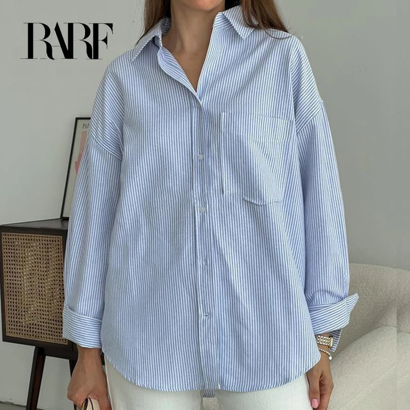 RARF Women Autumn Single Breasted Blouses Vintage Lapel Collar Long Sleeve Office Lady Female Shirt Chic Pocket Top Blusas Aviola