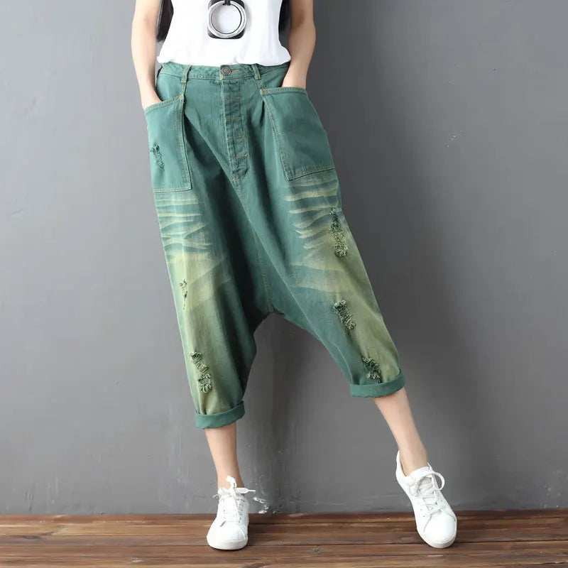 Denim Pant Women Jeans Calf Length Pants High Waist Straight Trousers Y2k Streetwear Elegant Mom Jeans Casual Hole Loose 2025 Aviola