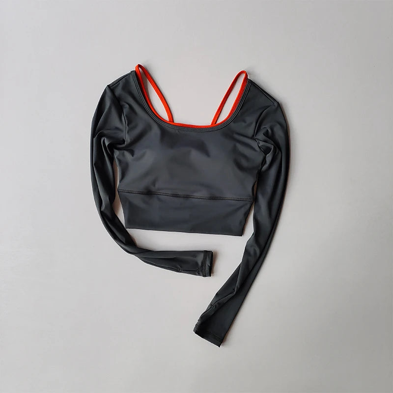 Autumn New Yoga Outfit Women's Sports Top Long Sleeved with Chest Cushion Tight Slimming Long Sleeved Running Fitness Yoga Shirt Aviola