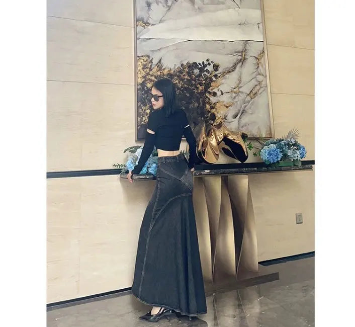 Maxi Skirt Women Casual Mermaid Streatwear High Waist Zipper Denim Skirts Y2k Streetwear Loose Long Mom Jeans Ankle Lenth Summer Aviola