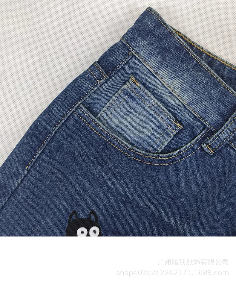 Women Jeans Solid Color Straight Pants Zipper Fly Flat Pockets Streetwear Loose Fit Mid Waist Patchwork Button Autumn 2023 Aviola