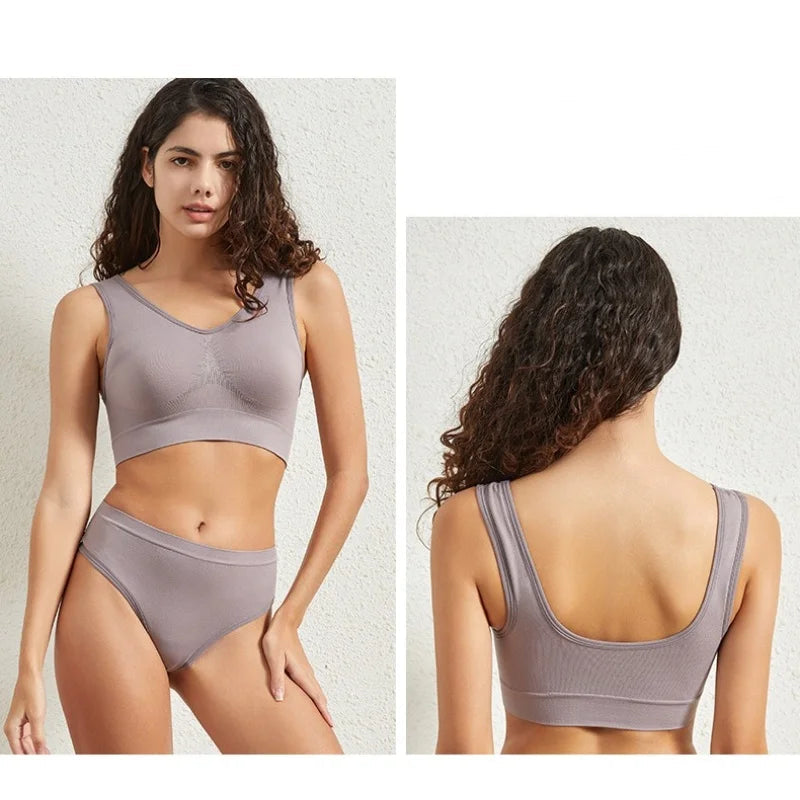 Seamless Bra Set Women Wireless Tanks Bra Female  Low Rise Thongs Panties Sexy Lingerie Set Comfy Underwear Intimates S-5XL Aviola