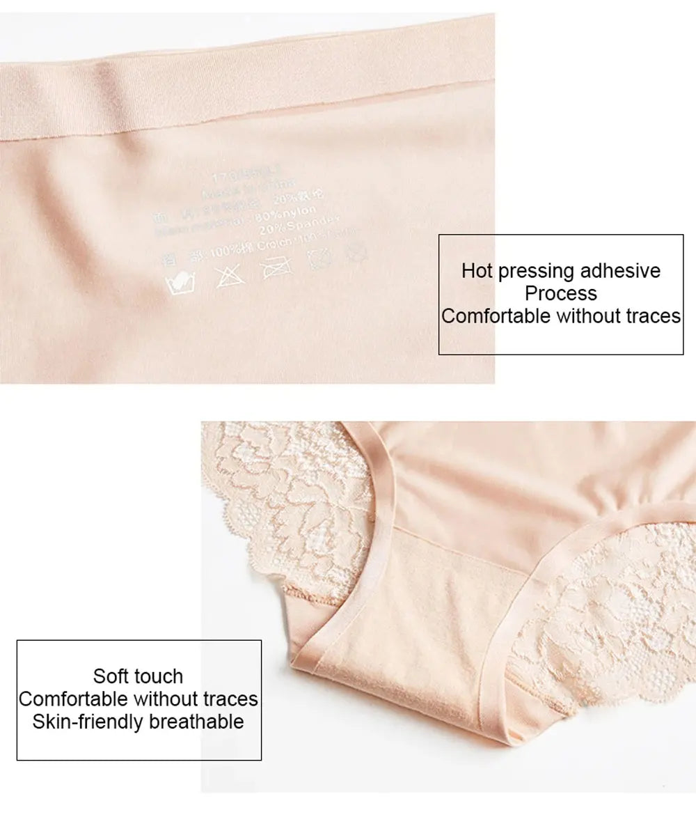 3pcs/Set Women Ice Silk Briefs Sexy Lace Panties Mid-low Waist Female Breathable Underwear M-XXL Aviola