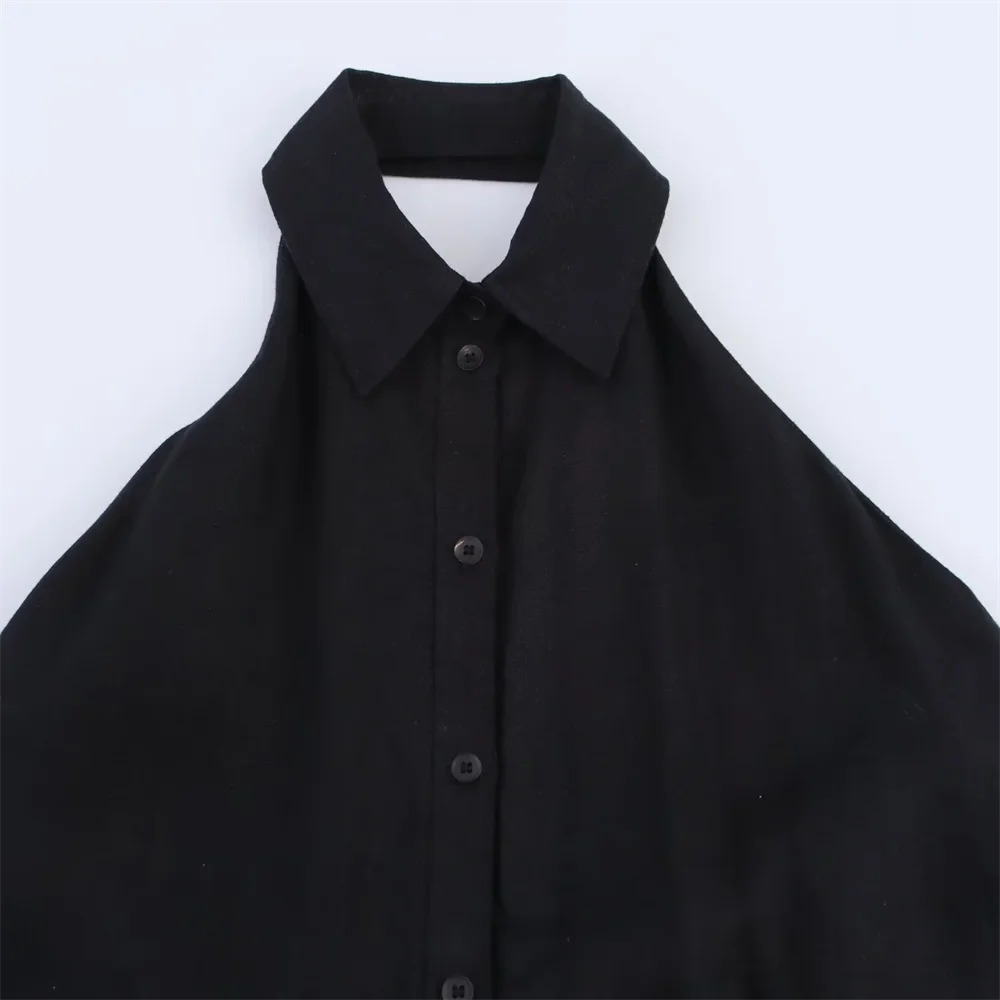 BM&MD&ZA2025halter neck single-breasted loose temperament backless pocket dress long skirt summer women's clothing Aviola